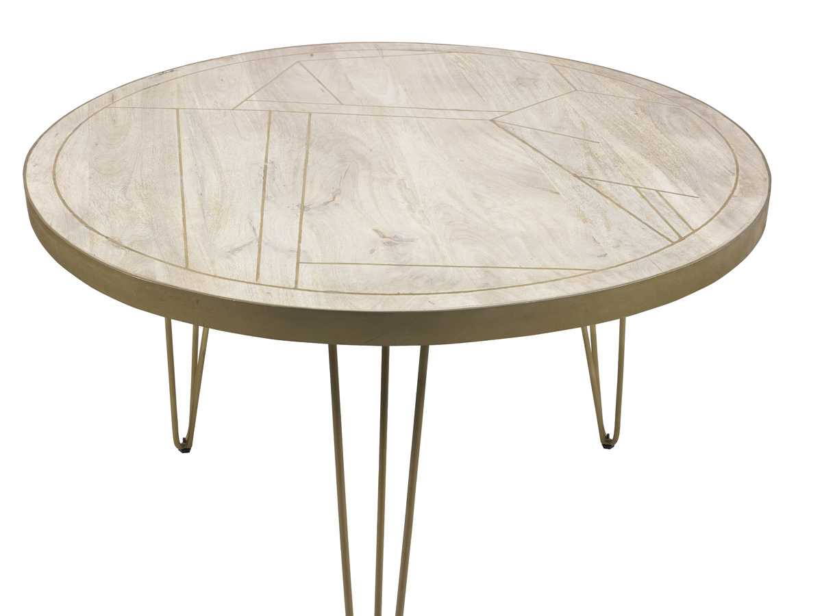 Elegant 4-Seater Round Mango Wood Dining Table, Gold Metal Legs, Handcrafted & Unique, Eco-Friendly Furniture Choice – L120×W120×H76cm. www.nobleandnook.co.uk