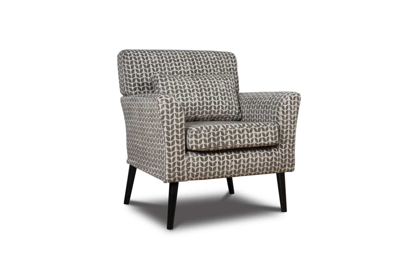 Shop the Warnborough Club Chair in stunning grey patterned fabric and a sleek birch frame and black painted legs by D.I. Designs. FREE UK MAINLAND DELIVERY. Shop online now at www.nobleandnook.co.uk