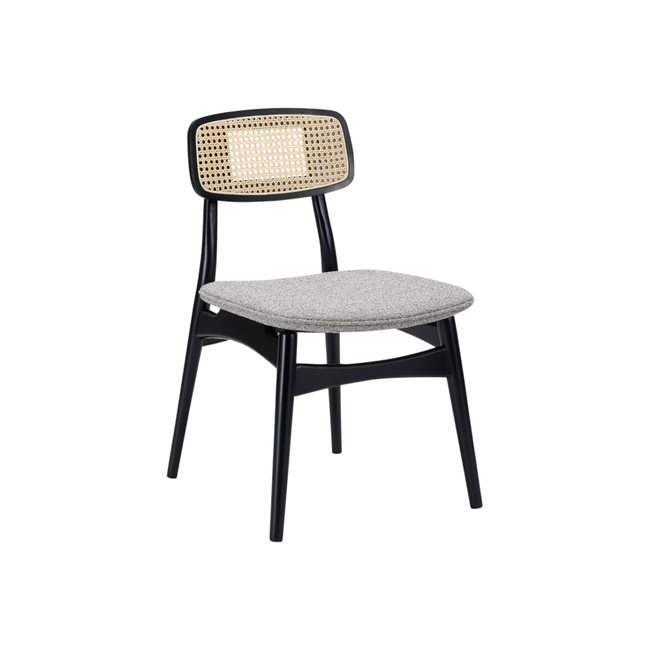 Shop the Elder Dining Chair with black ash wood frame with rattan open weave, combining bohemian and Scandinavian style by Twenty10 Designs. FREE UK MAINLAND DELIVERY. Shop online now at www.nobleandnook.co.uk