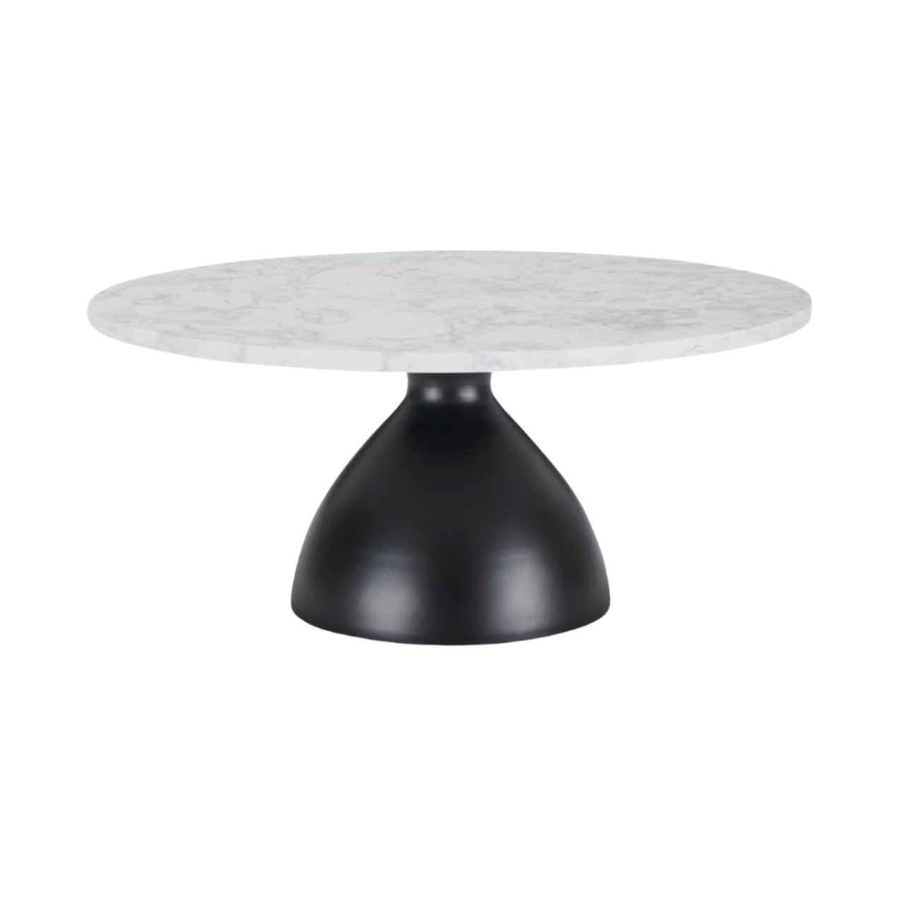 Shop the Hazel Coffee Table with its sleek black iron base and round white artificial marble top. Perfect for those seeking a clean and contemporary look. Shop online now at www.nobleandnook.co.uk