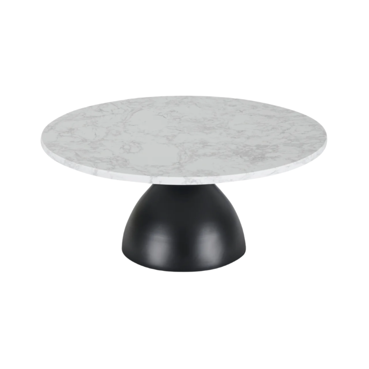 Shop the Hazel Coffee Table with its sleek black iron base and round white artificial marble top. Perfect for those seeking a clean and contemporary look. Shop online now at www.nobleandnook.co.uk