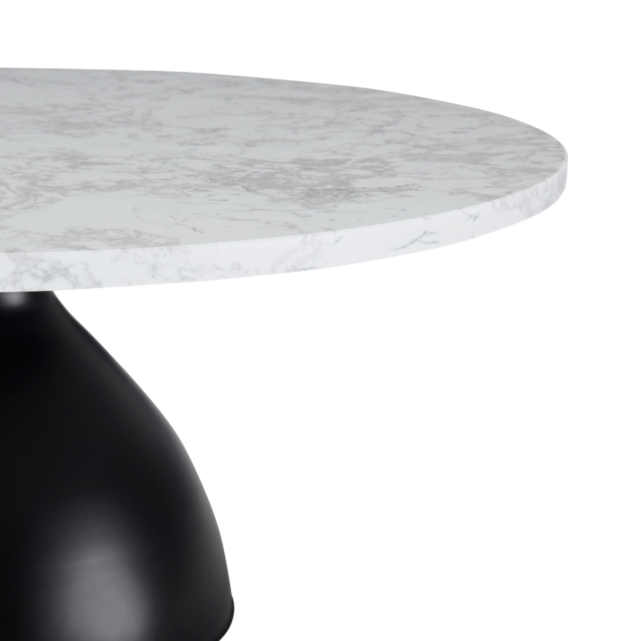Shop the Hazel Coffee Table with its sleek black iron base and round white artificial marble top. Perfect for those seeking a clean and contemporary look. Shop online now at www.nobleandnook.co.uk