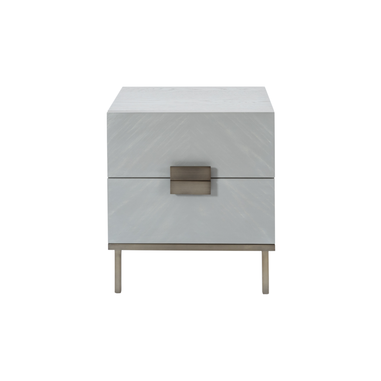 Shop the Lilly Bedside Table in a soft grey finish and elegant bronze metal handles. Shop online now at www.nobleandnook.co.uk