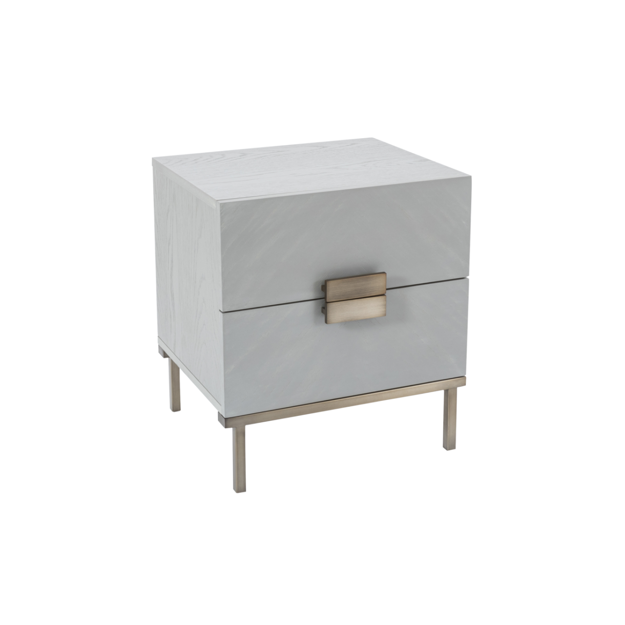 Shop the Lilly Bedside Table in a soft grey finish and elegant bronze metal handles. Shop online now at www.nobleandnook.co.uk