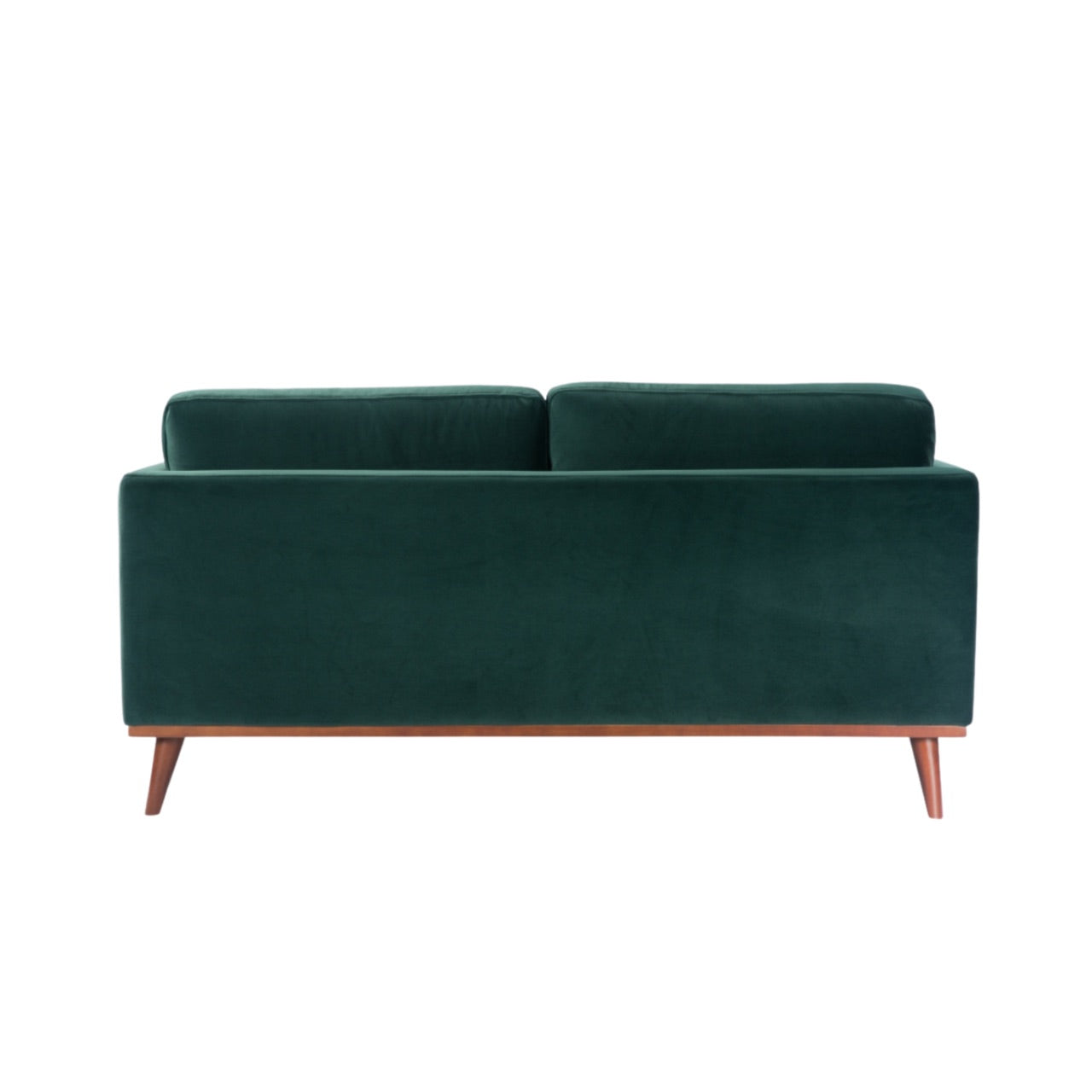 Shop the Mickey 2 seater sofa in on trend Emerald Green velvet with a walnut frame and tapered walnut legs, a contemporary masterpiece. Shop online today at www.nobleandnook.co.uk