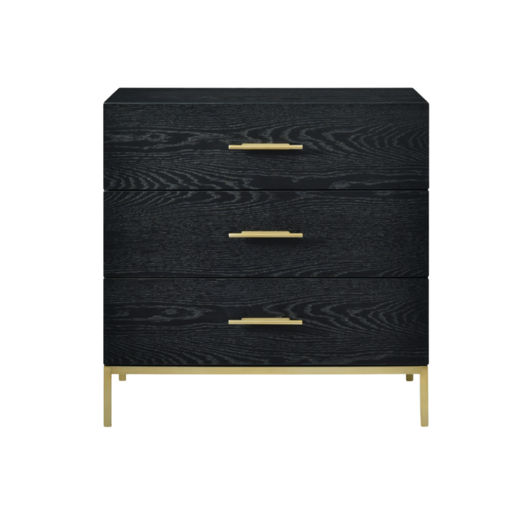 Shop the Tulip 3 Drawer Chest, finished in black oak with beautiful brass handles by Twenty10 Designs. FREE UK MAINLAND DELIVERY. Shop online at www.nobleandnook.co.uk