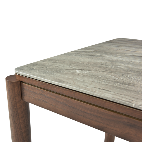 Shop the Willow Square Dining Table, a modern combination of tobacco walnut wood and marbled glass Elegant Marble Effect Top. Ideal for smaller dining spaces. Shop online today at www.nobleandnook.co.uk