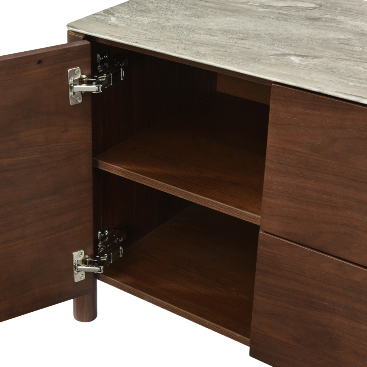 Shop the beautifully crafted Willow TV Unit in walnut and a detailed marbled glass beige top for a touch of elegance. Free UK Mainland Delivery. Shop online today at www.nobleandnook.co.uk