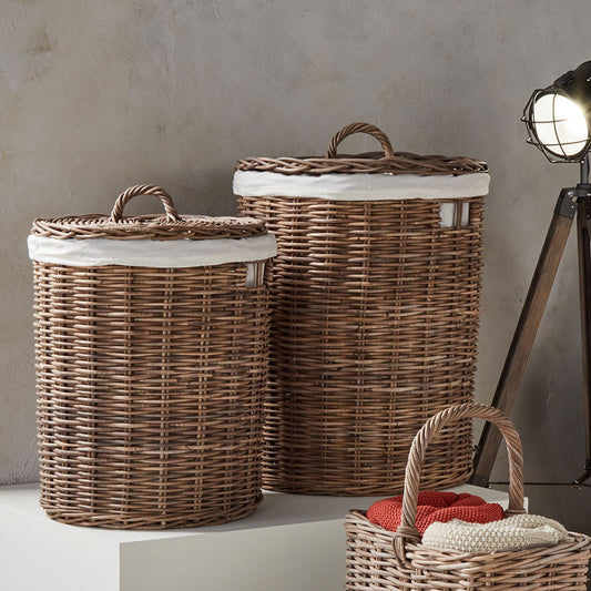 Set of 2 Grey Kubu Round Linen Baskets