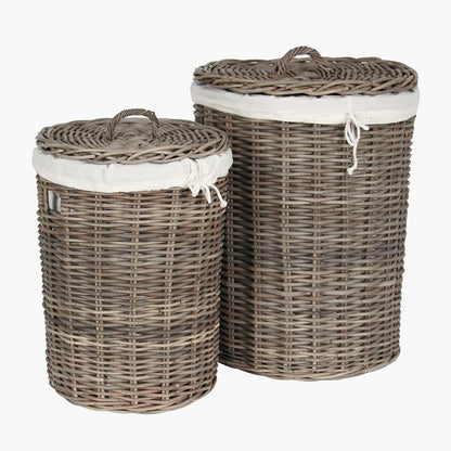 Set of 2 Grey Kubu Round Linen Baskets