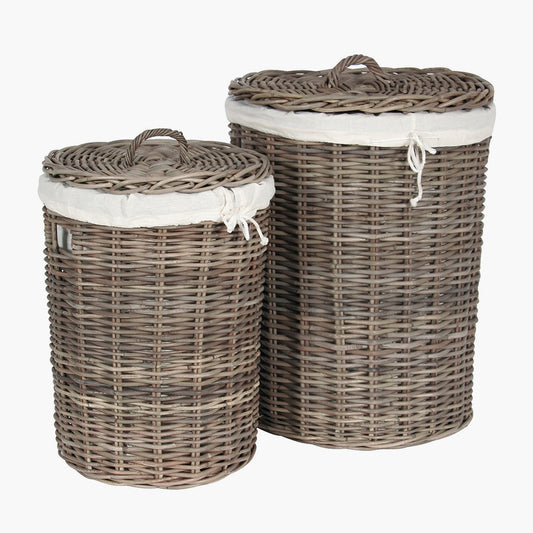 Set of 2 Grey Kubu Round Linen Baskets