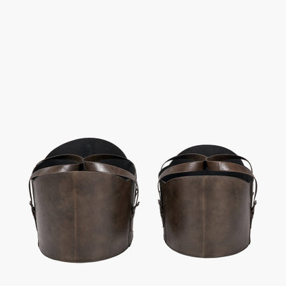 Alessio Set of 2 Peppercorn Leather Handled Storage Baskets – Stylish Home Storage Solutions