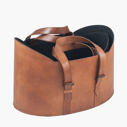Alessio Set of 2 Vintage Brown Leather Handled Storage