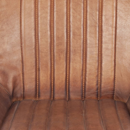 Upholstered in Vintage Brown Leather with ribbed back cushioning. Vintage style and modern functionality. A refined addition to any dining setting or living space. Available today at www.nobleandnook.co.uk