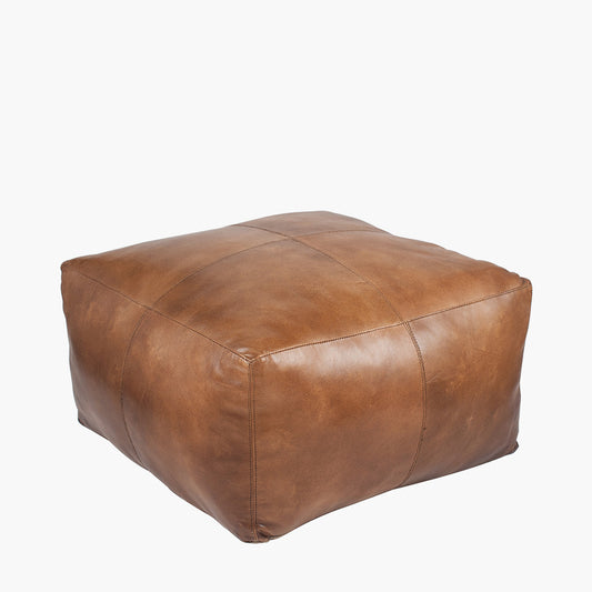 Matteo Natural Tan Leather Square Pouffe – Contemporary Leather Footstool & Occasional Seating