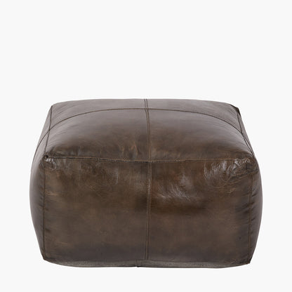 Matteo Peppercorn Leather Square Pouffe – Contemporary Leather Footstool & Occasional Seating