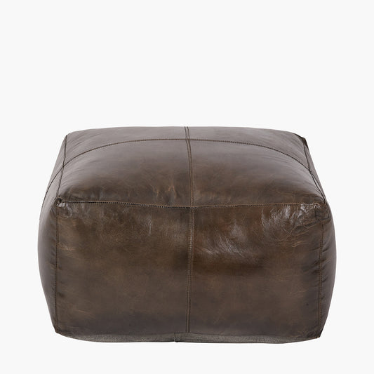 Matteo Peppercorn Leather Square Pouffe – Contemporary Leather Footstool & Occasional Seating