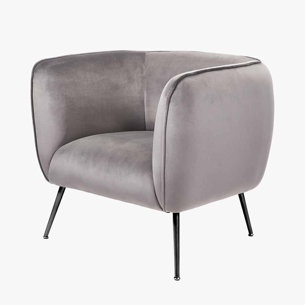 Lucca Dove Grey Velvet and Metal Armchair – Luxury Comfort with Customisable Style