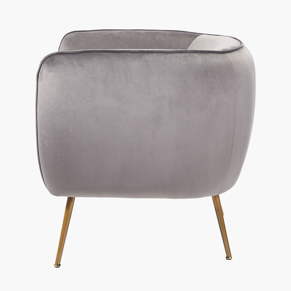 Lucca Dove Grey Velvet and Metal Armchair – Luxury Comfort with Customisable Style