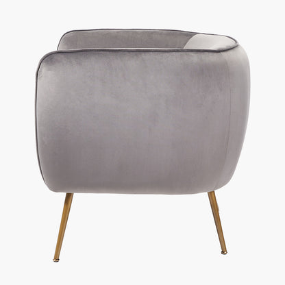 Lucca Dove Grey Velvet and Metal Armchair – Luxury Comfort with Customisable Style