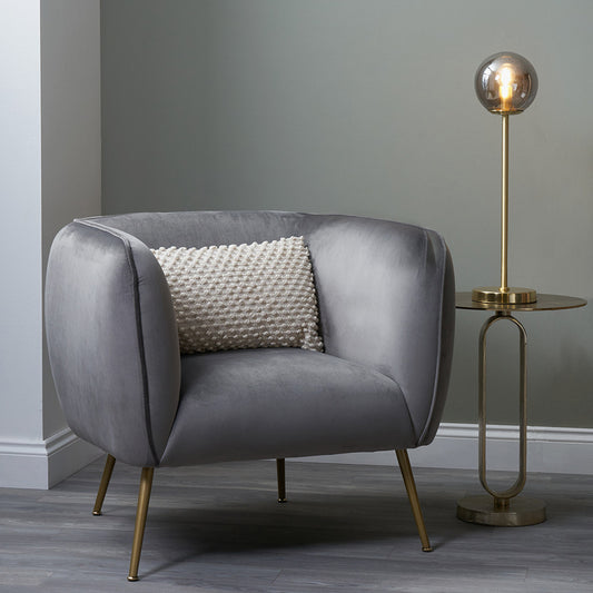 Lucca Dove Grey Velvet and Metal Armchair – Luxury Comfort with Customisable Style