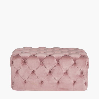 Seraphina Blush Pink Velvet Buttoned Rectangular Ottoman – Luxurious Velvet Footstool for Modern & Classic Homes
