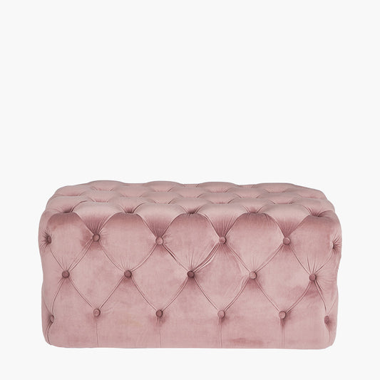 Seraphina Blush Pink Velvet Buttoned Rectangular Ottoman – Luxurious Velvet Footstool for Modern & Classic Homes