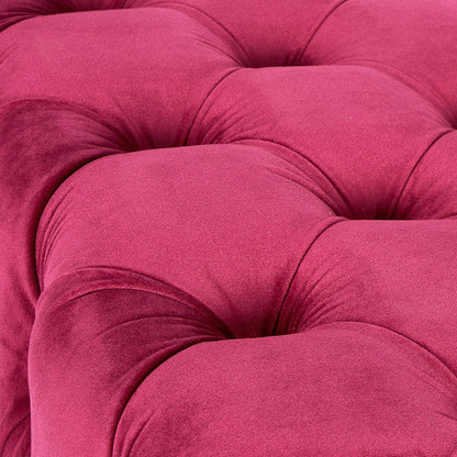 Seraphina Raspberry Velvet Buttoned Rectangular Ottoman – Luxurious Velvet Footstool for Elegant Living Spaces