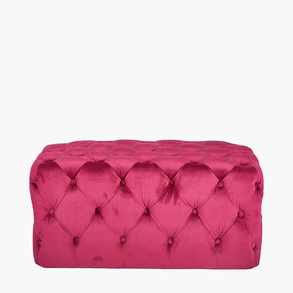 Seraphina Raspberry Velvet Buttoned Rectangular Ottoman – Luxurious Velvet Footstool for Elegant Living Spaces