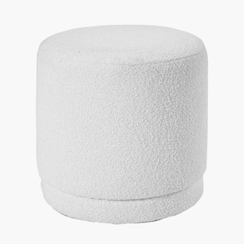 Sassari White Bouclé Fabric Cylinder Pouffe