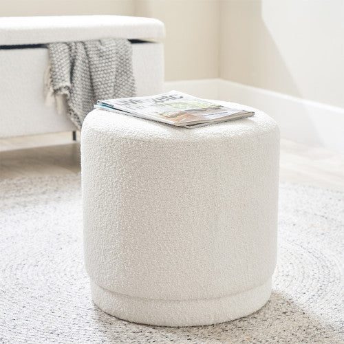 Sassari White Bouclé Fabric Cylinder Pouffe