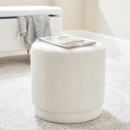 Sassari White Bouclé Fabric Cylinder Pouffe