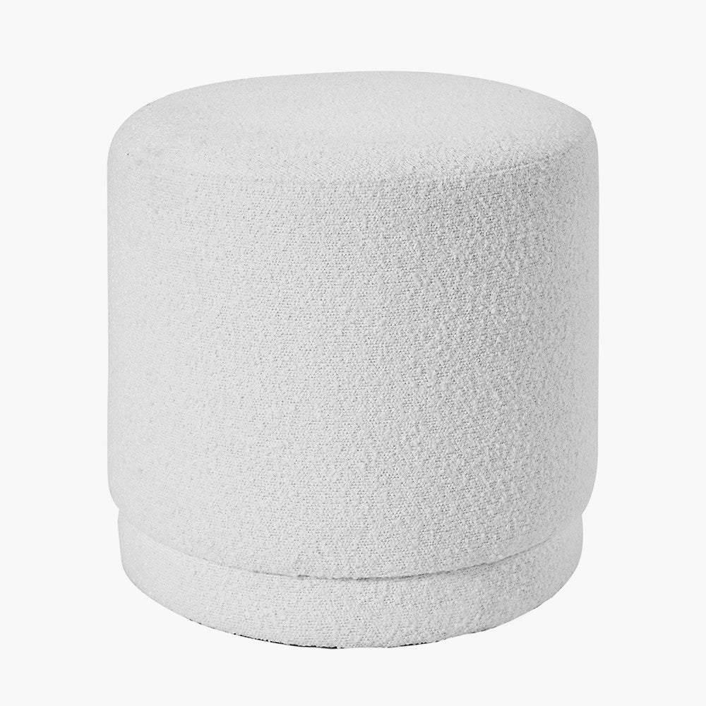 Sassari White Bouclé Fabric Cylinder Pouffe