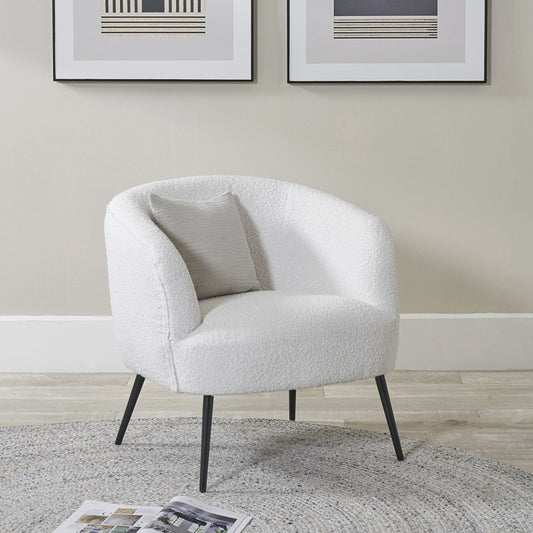Siena White Bouclé Tub Chair with Black Legs | Accent Chair