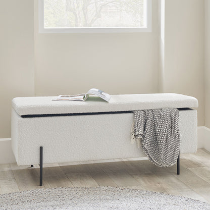 Catania Bouclé Fabric Storage Bench with Black Legs