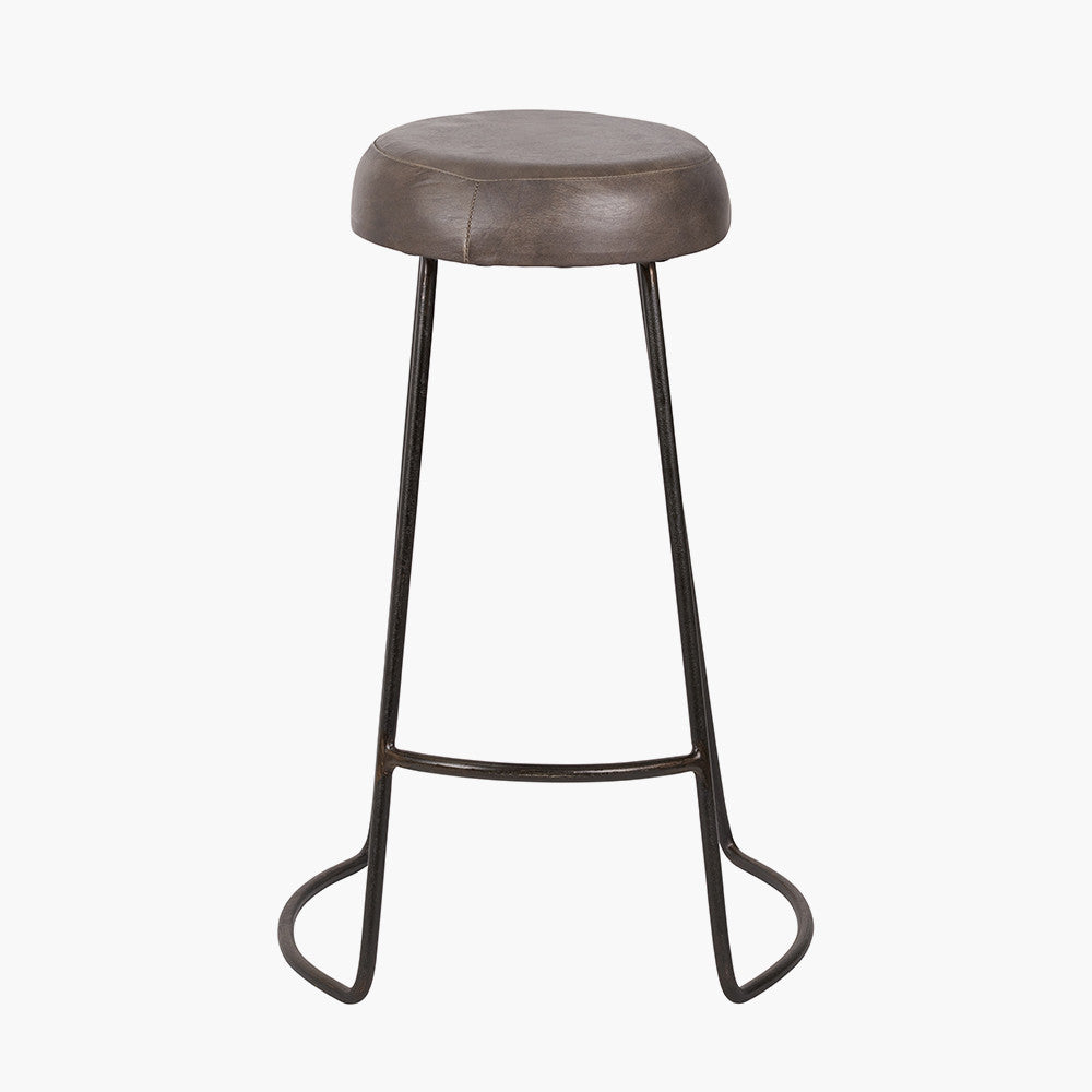Cosimo Peppercorn Leather and Bronze Metal Bar Stool