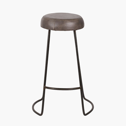 Cosimo Peppercorn Leather and Bronze Metal Bar Stool
