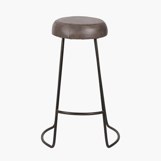 Cosimo Peppercorn Leather and Bronze Metal Bar Stool