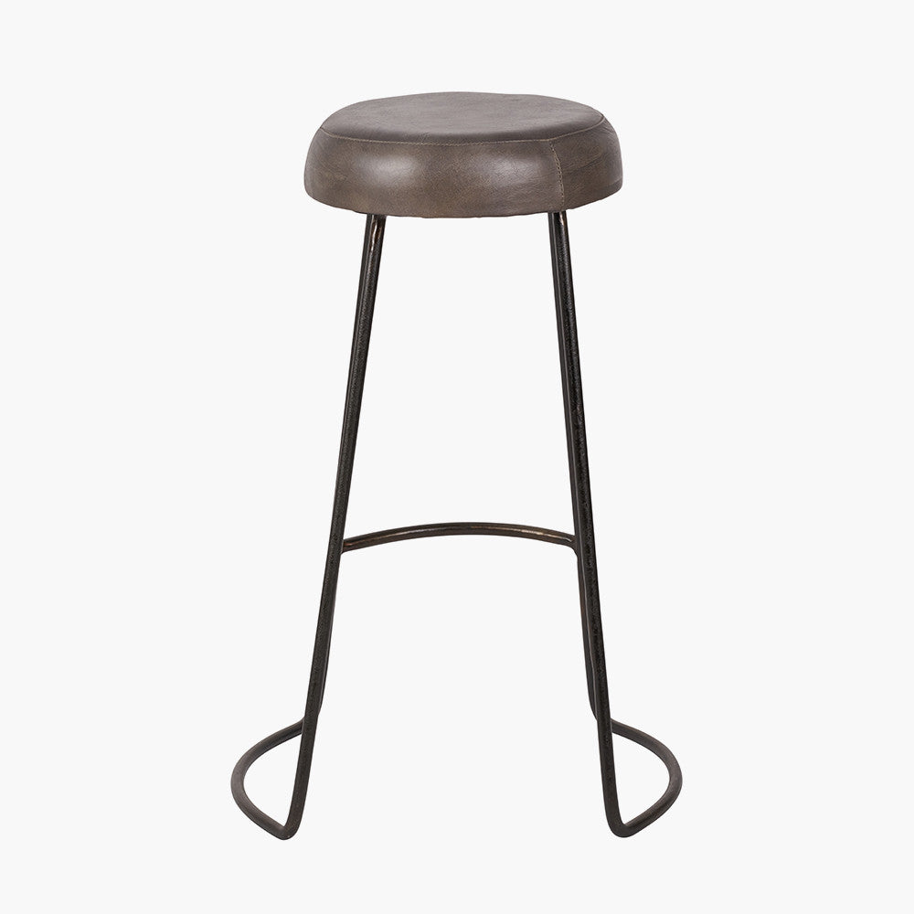 Cosimo Peppercorn Leather and Bronze Metal Bar Stool