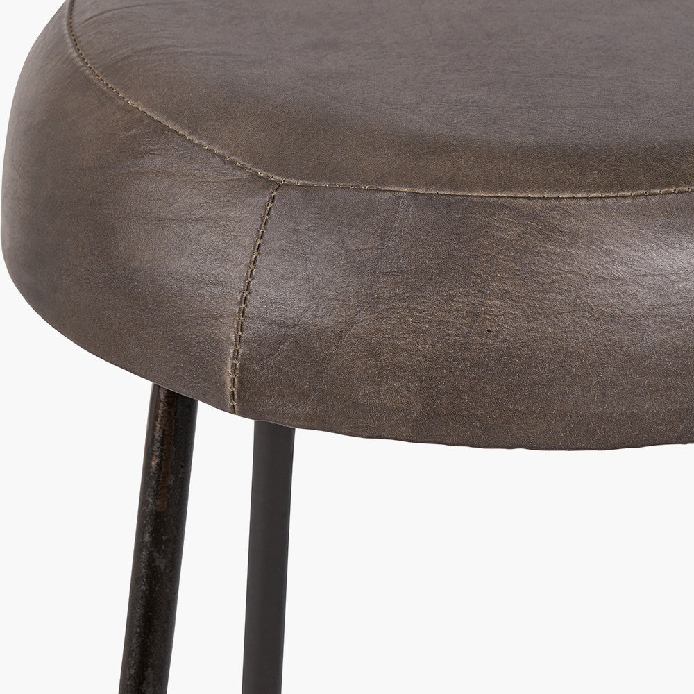 Cosimo Peppercorn Leather and Bronze Metal Bar Stool