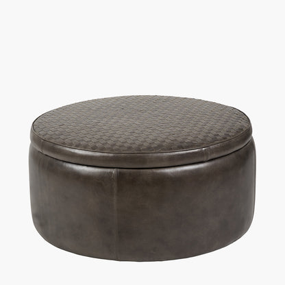 Arturo Peppercorn Leather Storage Pouffe – Handcrafted Leather Ottoman with Hidden Storage