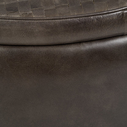 Arturo Peppercorn Leather Storage Pouffe – Handcrafted Leather Ottoman with Hidden Storage