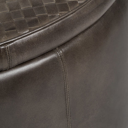 Arturo Peppercorn Leather Storage Pouffe – Handcrafted Leather Ottoman with Hidden Storage
