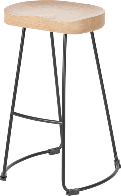 Ash Wood and Black Metal Bar Stool