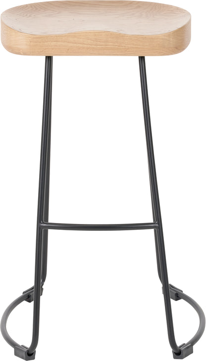 Ash Wood and Black Metal Bar Stool