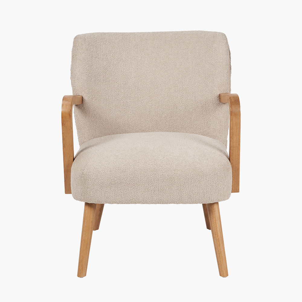 Sennori Taupe Teddy Fabric and Rubber Wood Occasional Chair – Soft Texture Meets Natural Elegance