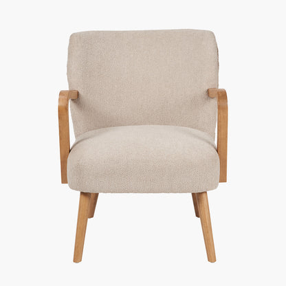Sennori Taupe Teddy Fabric and Rubber Wood Occasional Chair – Soft Texture Meets Natural Elegance