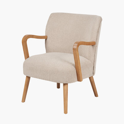 Sennori Taupe Teddy Fabric and Rubber Wood Occasional Chair – Soft Texture Meets Natural Elegance
