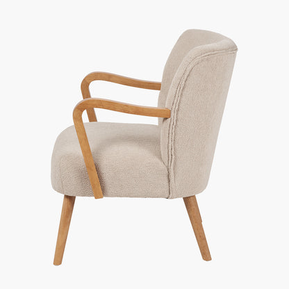 Sennori Taupe Teddy Fabric and Rubber Wood Occasional Chair – Soft Texture Meets Natural Elegance