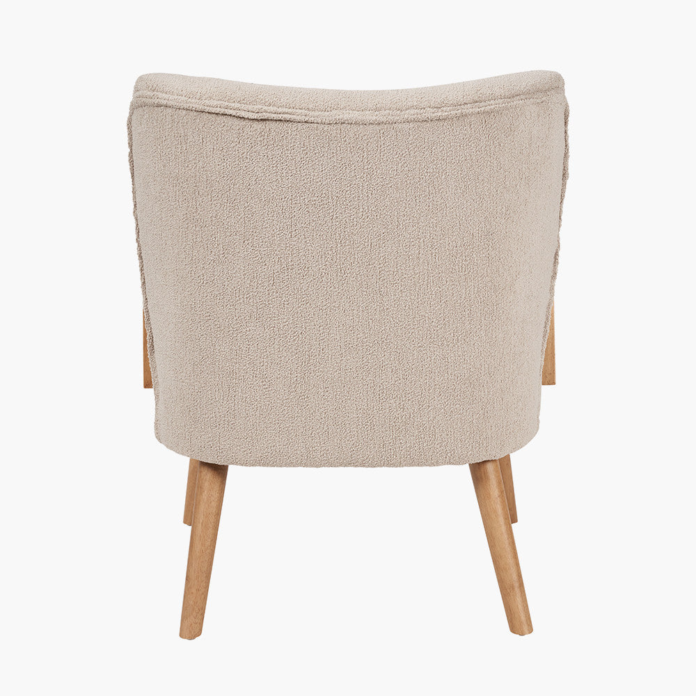 Sennori Taupe Teddy Fabric and Rubber Wood Occasional Chair – Soft Texture Meets Natural Elegance